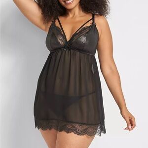 Cacique Foil Lace Strappy No-Wire‎ Babydoll NWT Size 18/20 2 Piece Set